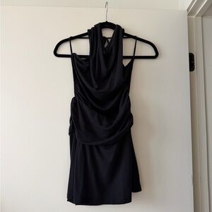 Free People Black Cowl Neck Mini Dress with Draped Ruching